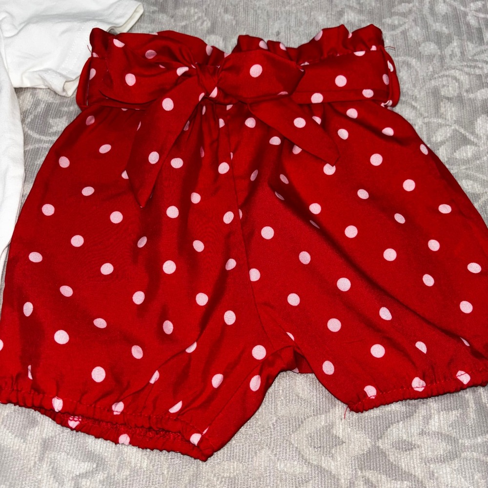 One in a Melon Baby Girl 3pc Set Bodysuit Shorts Headband Red White 18-24M (C26) - Picture 2 of 14